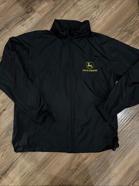 John Deere Black Windbreaker Jacket with Yellow Logo